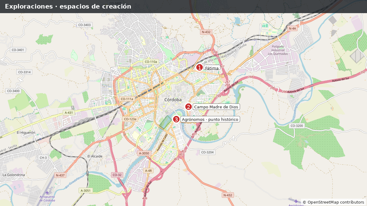 Mapa estático de las propuestas de espacios de creación en Córdoba
